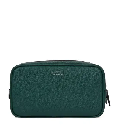 Smythson Panama Leather Double-zip Wash Bag In Green