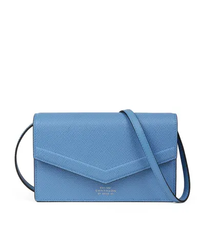 Smythson Panama Leather Envelope Cross-body Bag In Blue