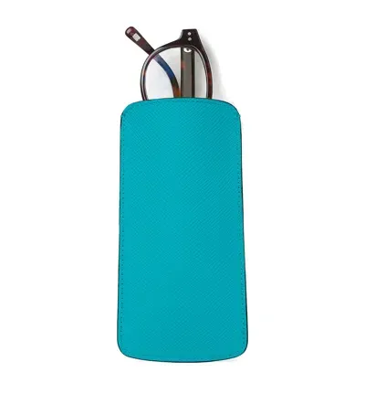 Smythson Panama Leather Glasses Case In Blue