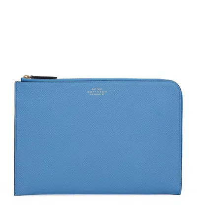 Smythson Panama Leather Slim Pouch In Blue