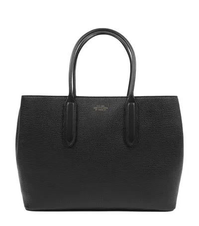 Smythson Small Leather Day Tote Bag In Black