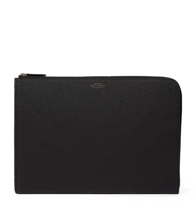 Smythson Small Panama Leather Laptop Case In Black