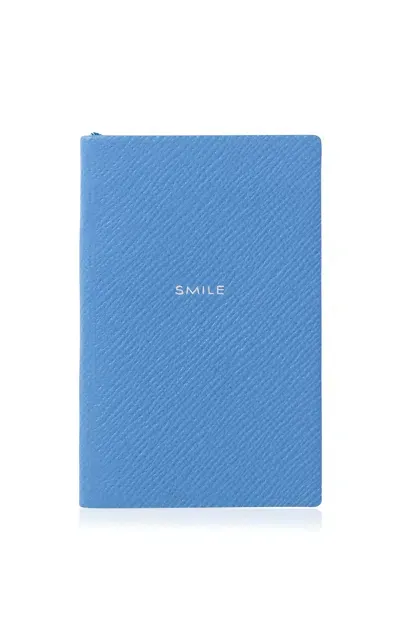 Smythson Smile Leather Notebook In Blue