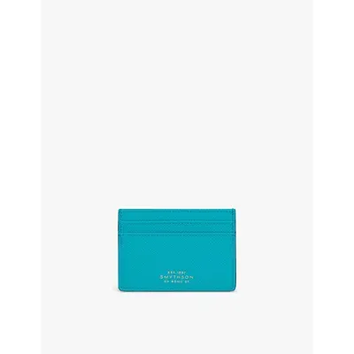 Smythson Womens  Panama Leather Card Holder In Bright Turquoise