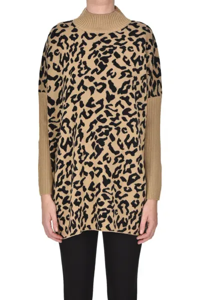 Snobby Sheep Oversized Animal Print Pullover In Camel