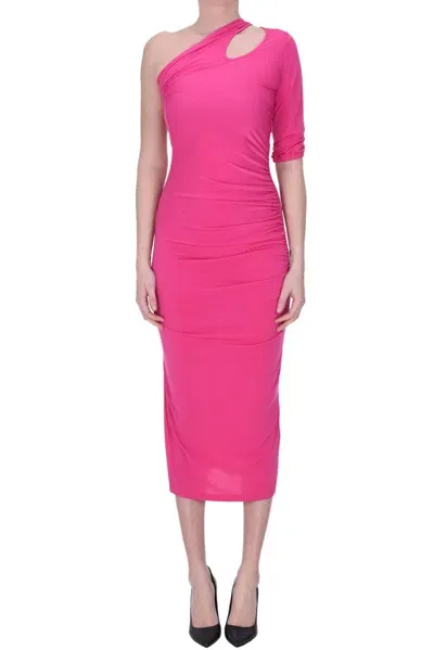 Soallure One Shoulder Jersey Dress In Fuxia