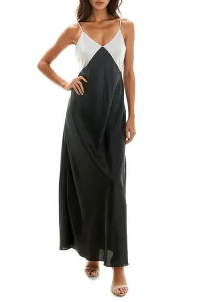 Socialite Colorblock Maxi Slipdress In Black/champange