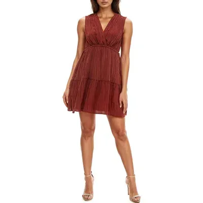 Socialite Crinkle Sleeveless Minidress In Deep Rust