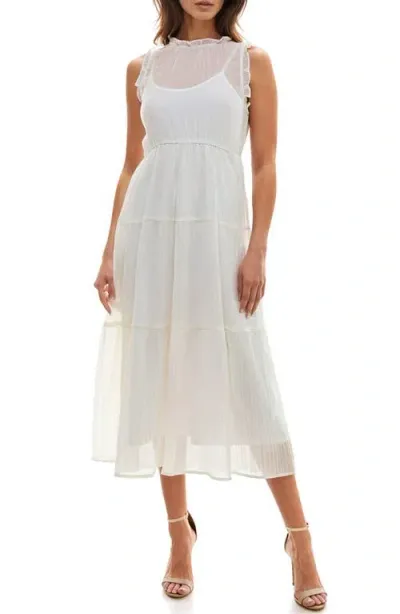 Socialite Crinkle Tiered Sleeveless Midi Dress In Egret