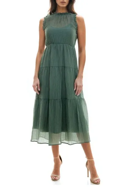 Socialite Crinkle Tiered Sleeveless Midi Dress In Sage