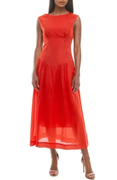 Socialite Drop Waist Midi Dress In Flame Scarlet