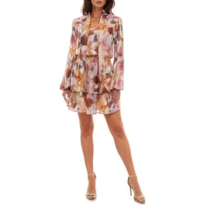 Socialite Floral Metallic Stripe Long Sleeve Tiered Clip Dot Minidress In Blurred Multi Floral