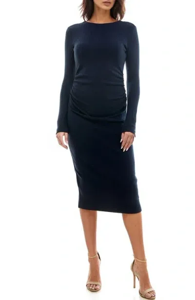 Socialite Long Sleeve Rib Dress In Navy Blazer