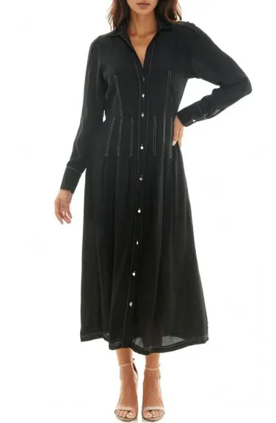 Socialite Long Sleeve Shirtdress In Black