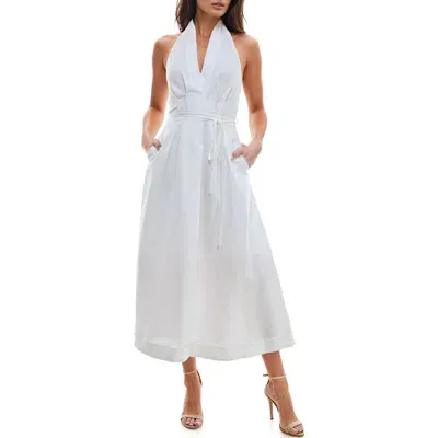 Socialite Pleated Halter Maxi Dress In Bright White