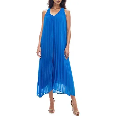 Socialite Pleated High-low Maxi Trapeze Dress In Indigo Bunting