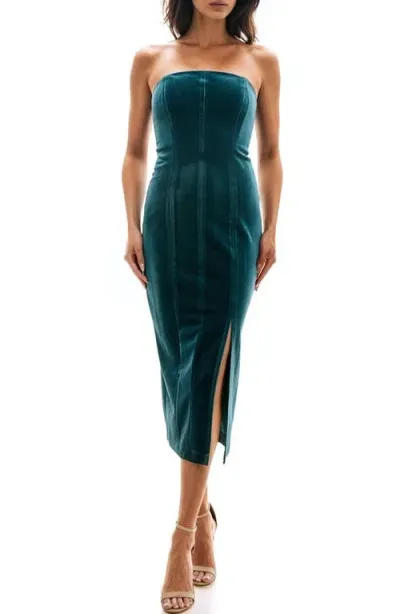 Socialite Strapless Velvet Midi Dress In Deep Teal