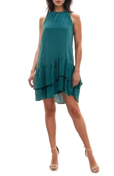 Socialite Tiered Asymmetric Sleeveless Dress In Jade