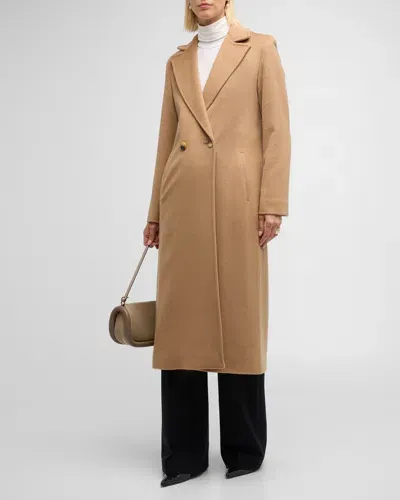 Sofia Cashmere Double-breasted Long Camel Wool Coat