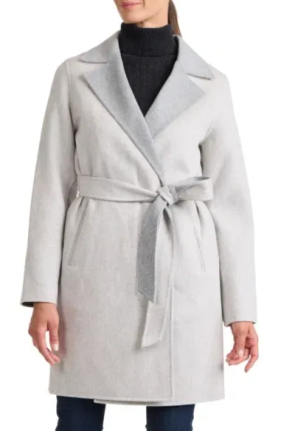 Sofia Cashmere Double Face Wool & Cashmere Wrap Coat In Grey/light Grey