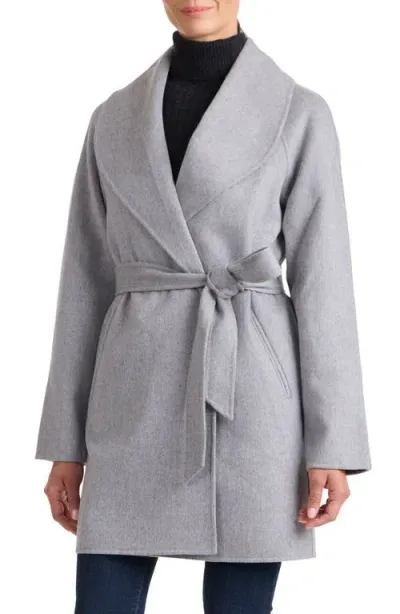 Sofia Cashmere Double Face Wool Blend Wrap Coat In Grey