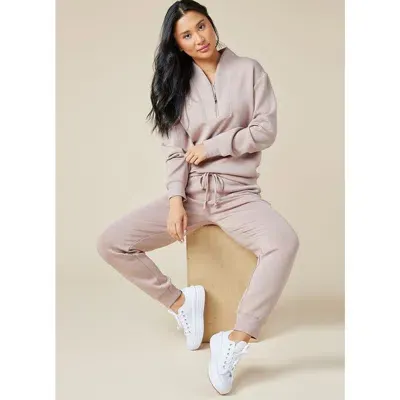 Softies Athleisure Dreamtech 1/4 Zip Jogger Set In Coco