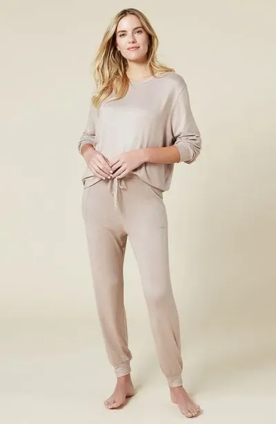 Softies Dream Jersey Long Sleeve Crew Neck Lounge Set With Jogger Pant In Coco