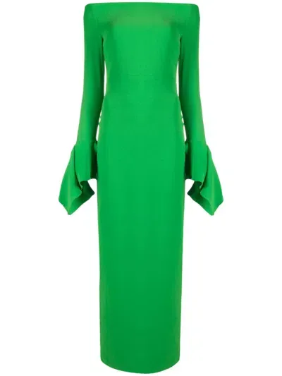 Solace London Amalie Off-shoulder Cady Maxi Dress In Green