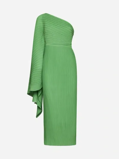 Solace London Lenna One-shoulder Draped Midi Dress In Bright Green