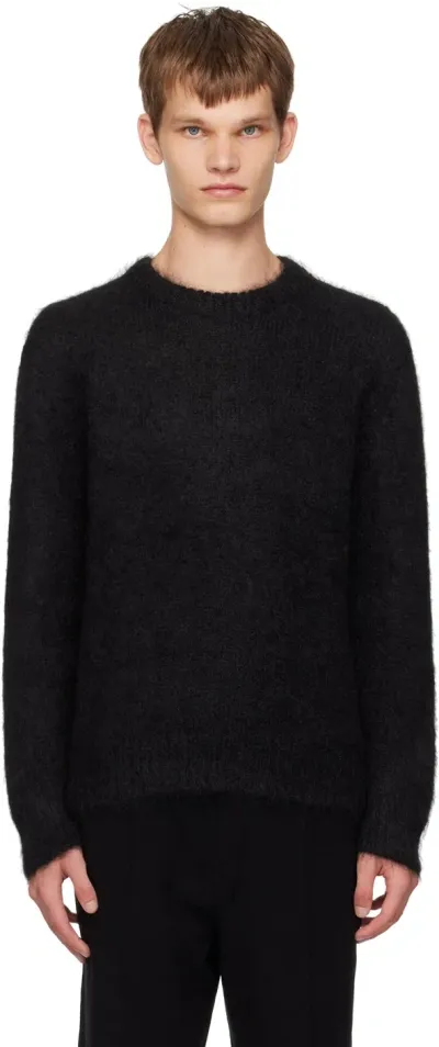 Solid Homme Black Crewneck Sweater In 607b Black