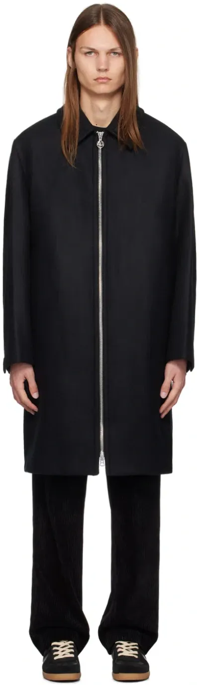 Solid Homme Black Spread Collar Coat In 105b Black