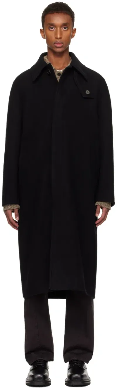 Solid Homme Black Wool Melton Coat In 103b Black