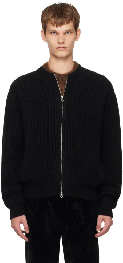 Solid Homme Black Zip-up Sweater In 633b Black