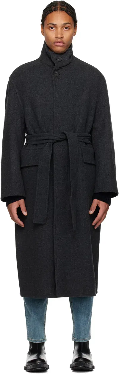 Solid Homme Gray Wool Coat In 102g Grey