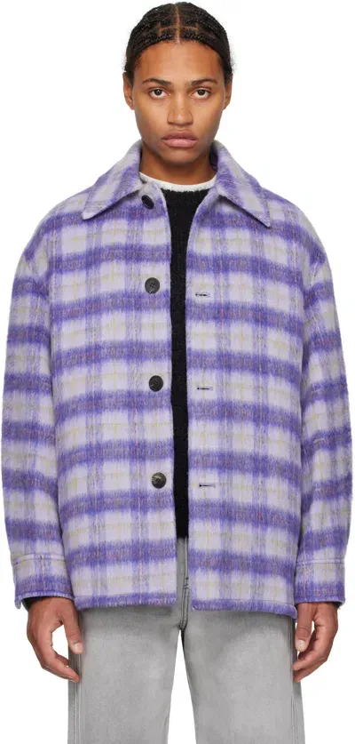 Solid Homme Purple Check Overshirt In 557v Violet