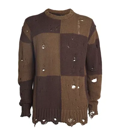 Song For The Mute Distressed Check Sweater In Brown