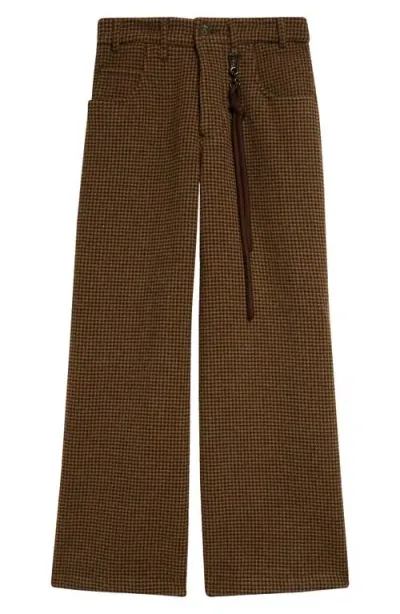 Song For The Mute Houndstooth Wool Blend Wide Leg Pants In Brown