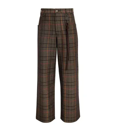 Song For The Mute Wool-blend Check Wide-leg Trousers In Brown