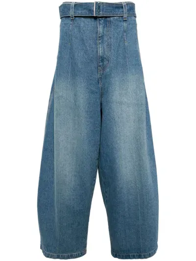 Songzio Curved Belted Jeans In Blue