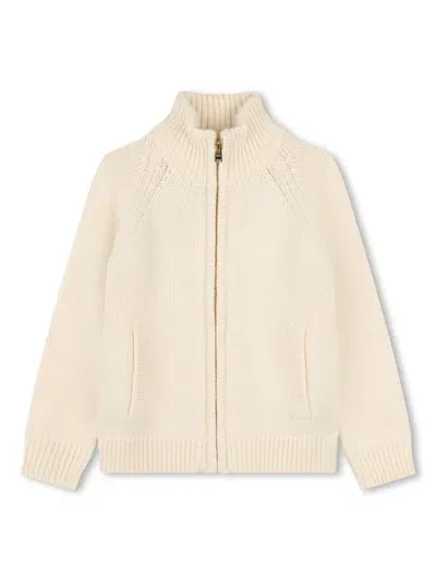 Sonia Rykiel Enfant Kids' Logo-embroidered Zip-up Jumper In Neutrals