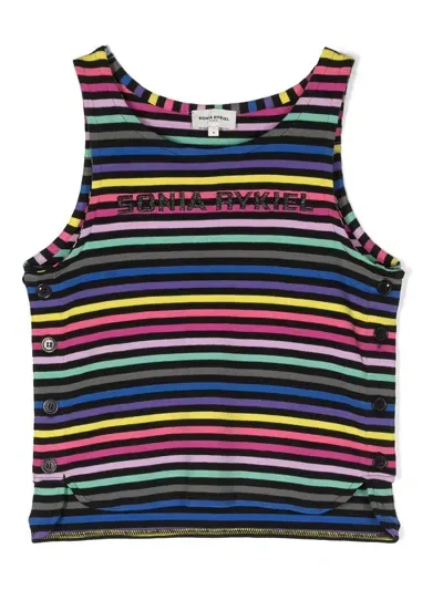 Sonia Rykiel Enfant Kids' Logo-print Striped Tank Top In Black