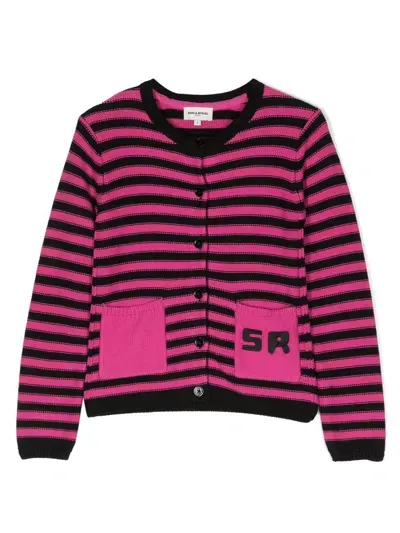 Sonia Rykiel Enfant Kids' Striped Cotton Cardigan In Black