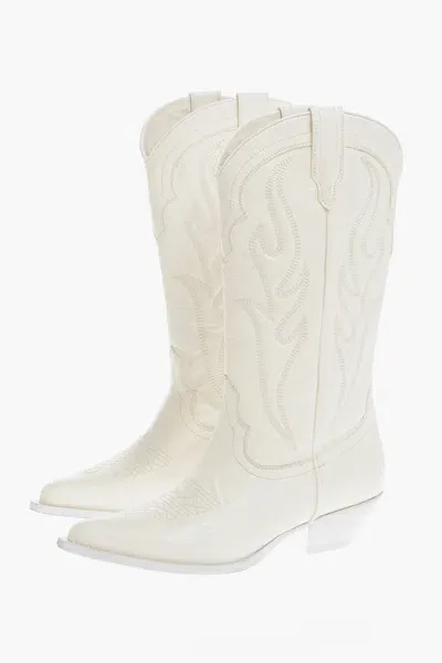 Sonora Leather Western Boots With Heel 5cm In White