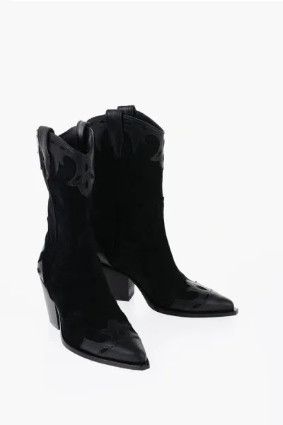 Sonora Suede Rodeo Western Boots With Heel 8,5cm In Black