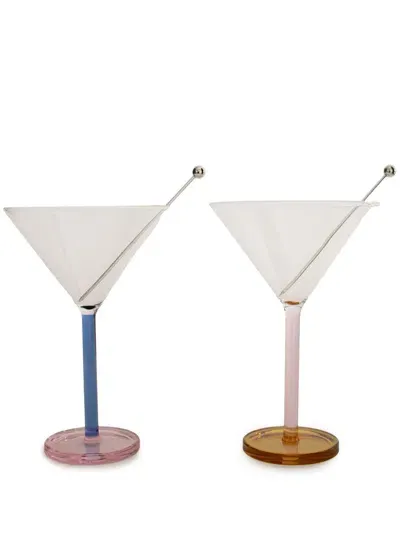 Sophie Lou Jacobsen Multicolour Glass And Stainless Steel Two Martini Glasses