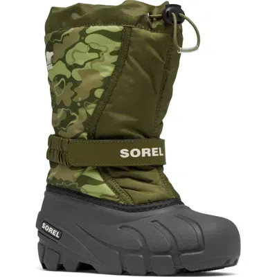 Sorel Kids' Flurry Waterproof Snow Boot In Utility Green/savory