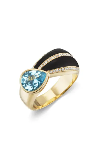 Sorellina Stardust 18k Yellow Gold Onyx Cocktail Ring In Black