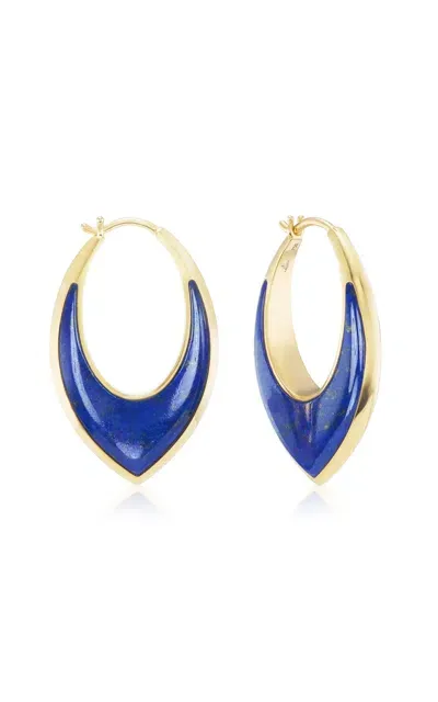 Sorellina Stardust Inlay 18k Yellow Gold Lapis Hoop Earrings In Blue