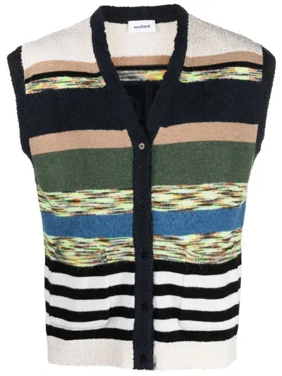 Soulland Striped Button-up Vest In Multicolour