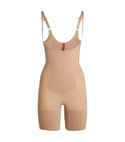 Spanx Oncore Open Bust Mid-thigh Bodysuit - Firm Control In Brown